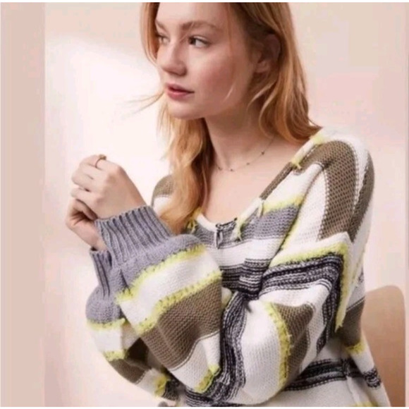 Lou & Grey Anthropologie Sweater Cashmere Wool Chunky Knit Balloon Sleeve XS - Picture 1 of 16